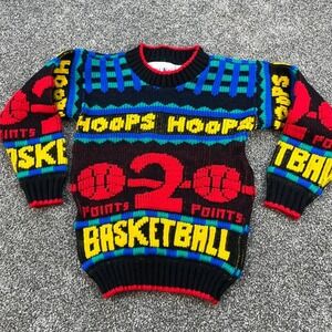 Vintage 90s Bucket Basketball Hoops Knit Sweater Kids Size Multi Color